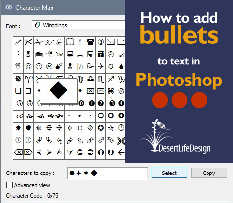 How to add bullets to Photoshop text