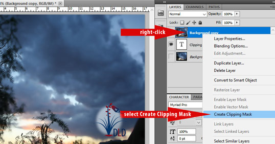 right-click layer, select Create Clipping Mask